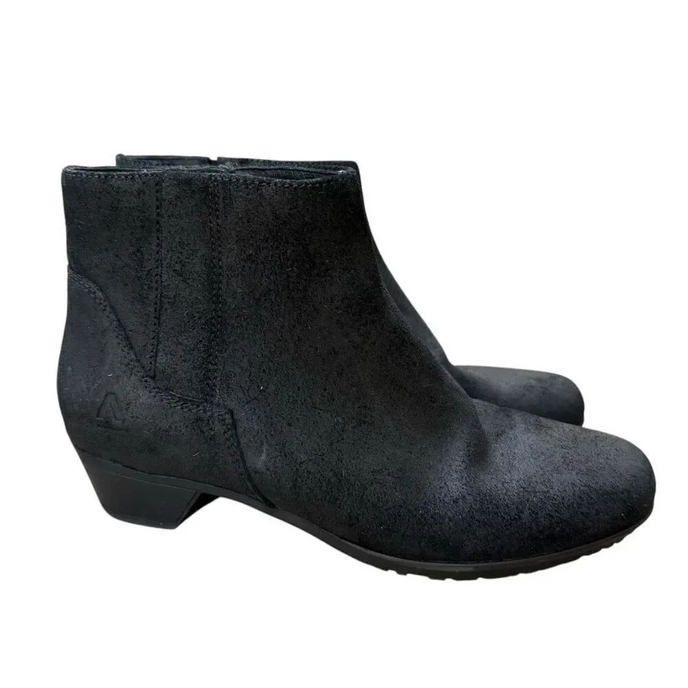 Abeo Melanie Women Black Suede Leather Ankle Boots Booties Zip Side Size 6.5